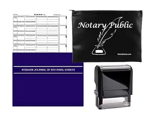Virginia Notary Public Bundle - 3 Items: Rectangle Stamp, Modern Journal, and Black Supply Bag